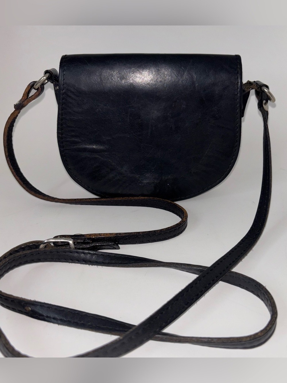 Florence Made In Italy Black Leather Saddle Bag Crossbody Purse